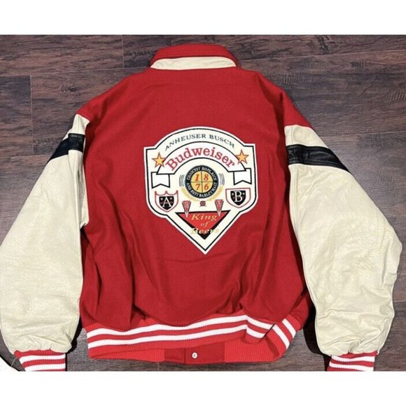 Vintage Budweiser Wool Leather Varsity Jacket Men Large NIP Red - Picture 3 of 10